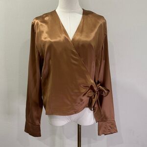 ✨ Bob Mackie 100% Silk Wrap Blouse with Side Tie – Size 10